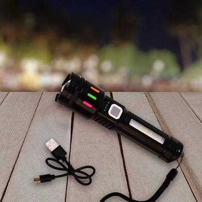 Multifunctional LED torch showcasing five lighting modes from Indo Glow