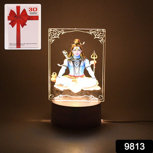 Close-up image of UV printed Lord Shiva 3D LED lamp on a table