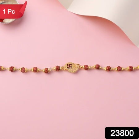 Swastik Rudraksha Bracelet Rakhi Cz Pendant Beaded Rakhi For Brother (1 Pc)