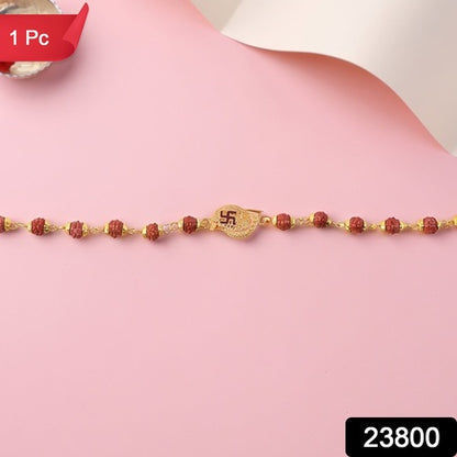 Swastik Rudraksha Bracelet Rakhi Cz Pendant Beaded Rakhi For Brother (1 Pc)