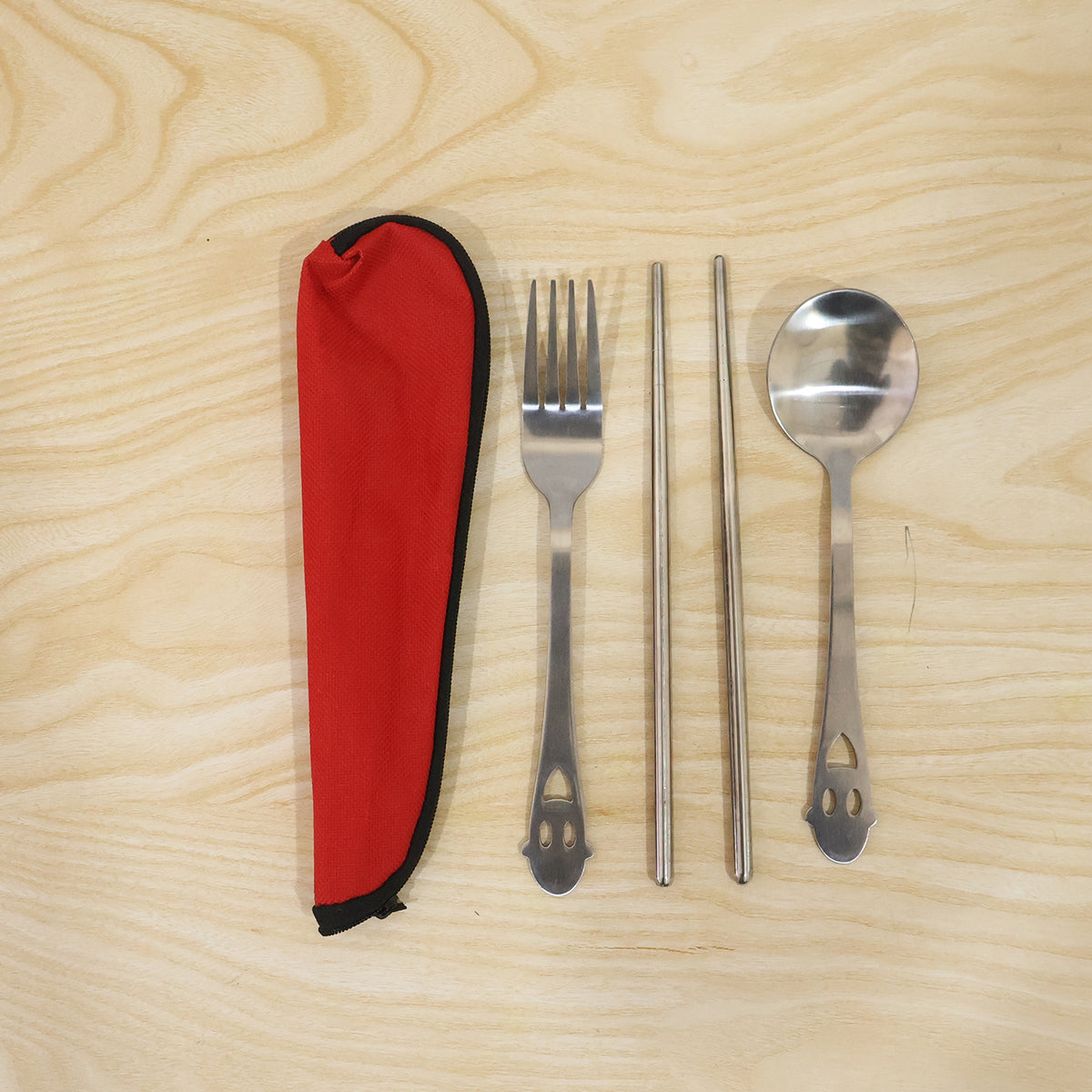 Stainless Steel Portable Cutlery Set Spoon Fork Chopsticks With Pouch (4 Pc Set)