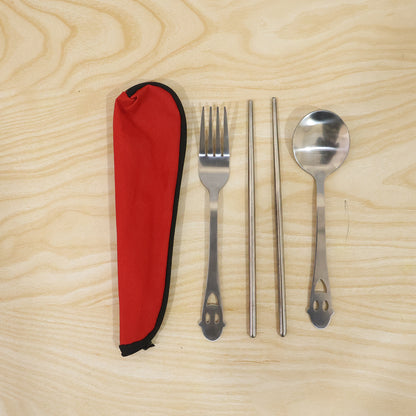 Stainless Steel Portable Cutlery Set Spoon Fork Chopsticks With Pouch (4 Pc Set)