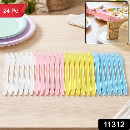 Reusable Multicolor Plastic Dessert Knife Set For Parties (24 Pc Set)