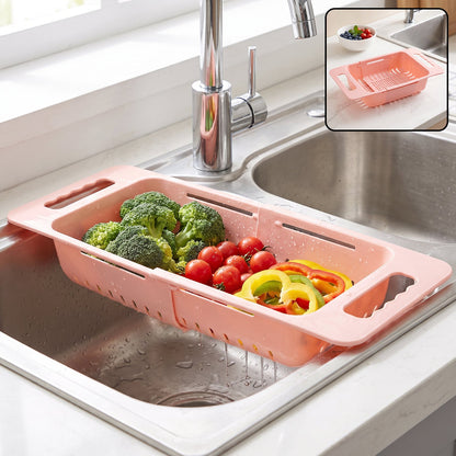 Adjustable Plastic Over The Sink Drain Basket Colander With Handles (1 Pc)