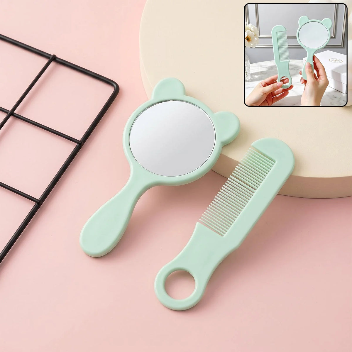 Comb And Mirror 2 In 1 Grooming Kit Cute Handheld Vanity Set For Girls (1 Set)