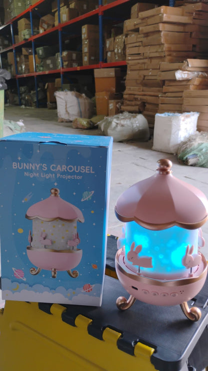 Packaging of Bunny Carousel Rotating LED Night Light with starry projection