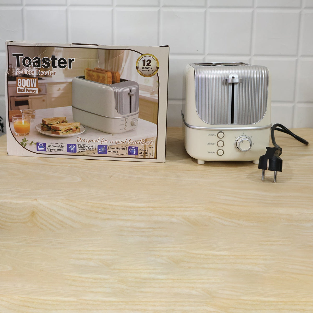 800w 2 Slice Pop Up Bread Toaster With Browning Control For Kitchen (1 Pc)