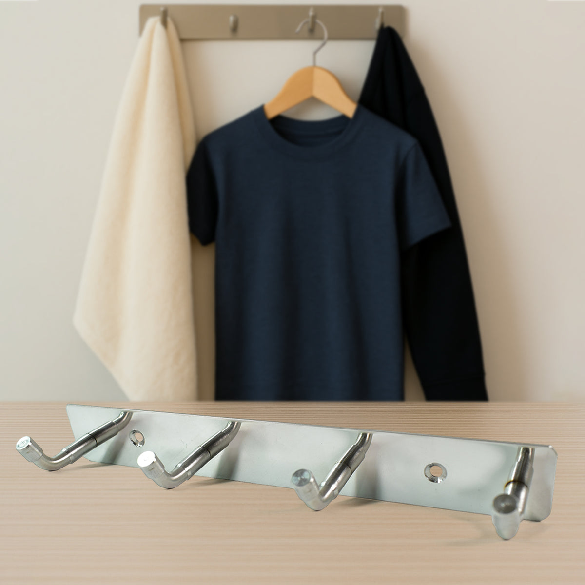 Stainless Steel Wall Mounted Coat 4 Hook Rack (20x3  1 Pc)
