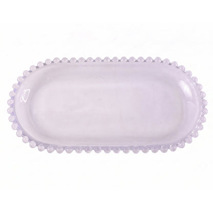 Transparent Glass Serving Tray 9 Inch Oval Beaded Edge Platter For Snacks (1 Pc)