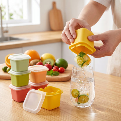 Square Ice Cube Mould Set With Lids Multicolor For Drinks And Cocktails (4 Pc)