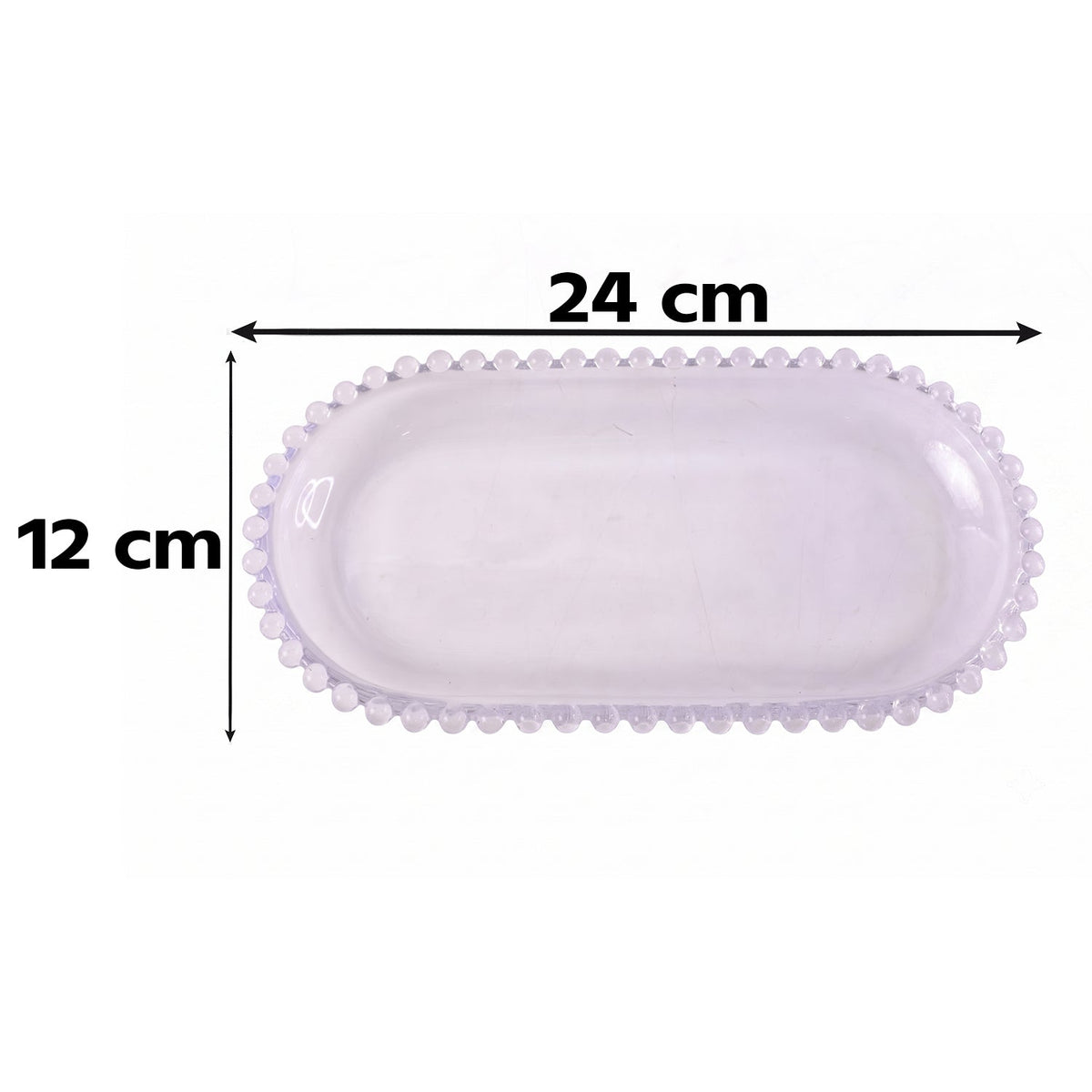 Transparent Glass Serving Tray 9 Inch Oval Beaded Edge Platter For Snacks (1 Pc)