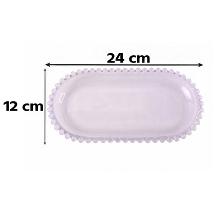 Transparent Glass Serving Tray 9 Inch Oval Beaded Edge Platter For Snacks (1 Pc)