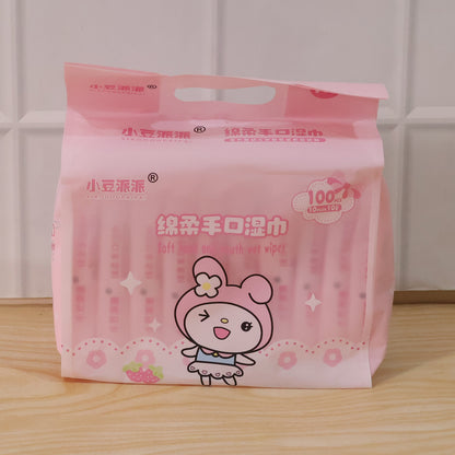 Cartoon Printed Soft Wet Wipes Pack 100pc (10 Pack X 10 Pc Each)