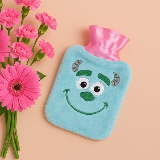 Blue Sullivan Monster Small Hot Water Bag With Cover For Pain Relief Neck Shoulder Pain And Hand Feet Warmer Menstrual Cramps.
