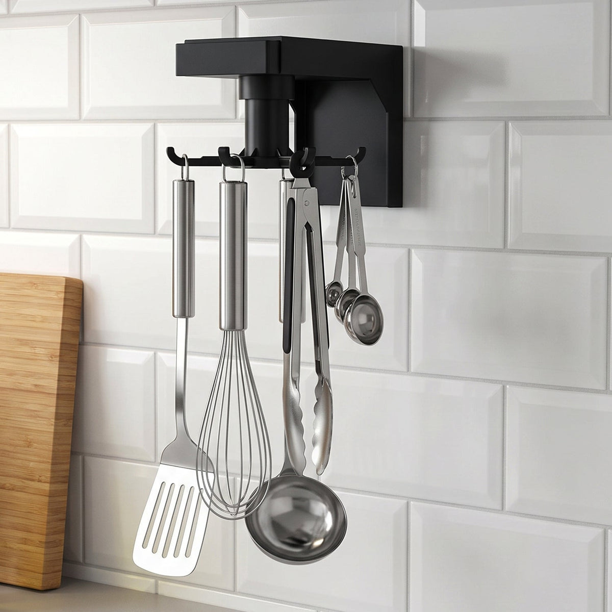 360 Degree Rotating Adhesive Hanging Hook Rack For Kitchen Utensil Storage (1 Pc)
