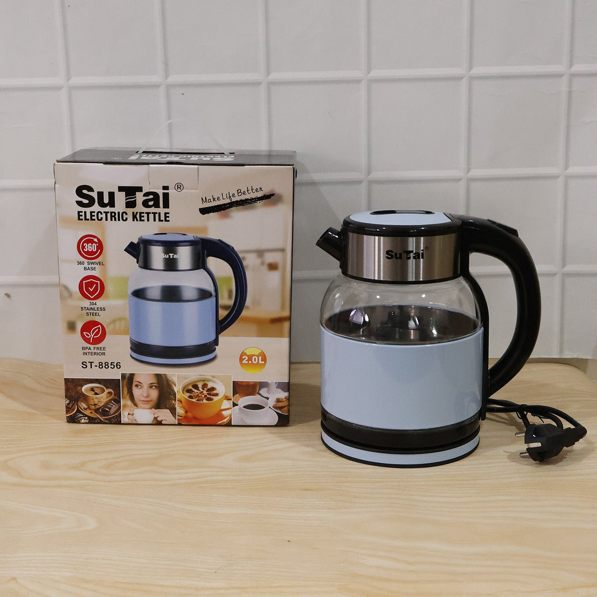 Suta Electric Glass Kettle 2 Litre Stainless Steel Hot Water Boiler For Tea (1 Pc)