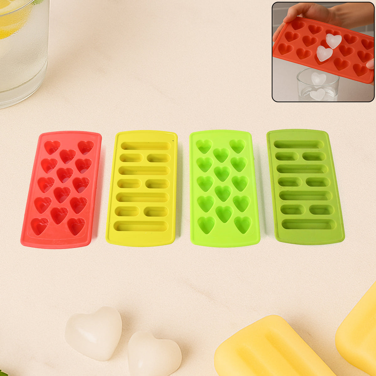 Plastic Ice Cube Tray Set (4 Pc)