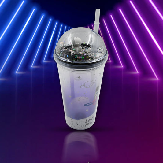 6883b  Led Glow Light Design Printed Insulated Double Wall Plastic Tumbler Cups With Straws 13oz Theming Astronaut In Space Travel Tumbler Freezer Mug Drinking Cups For Boys And Girls Schooltuitiongym Picnic (Pack Of 1)