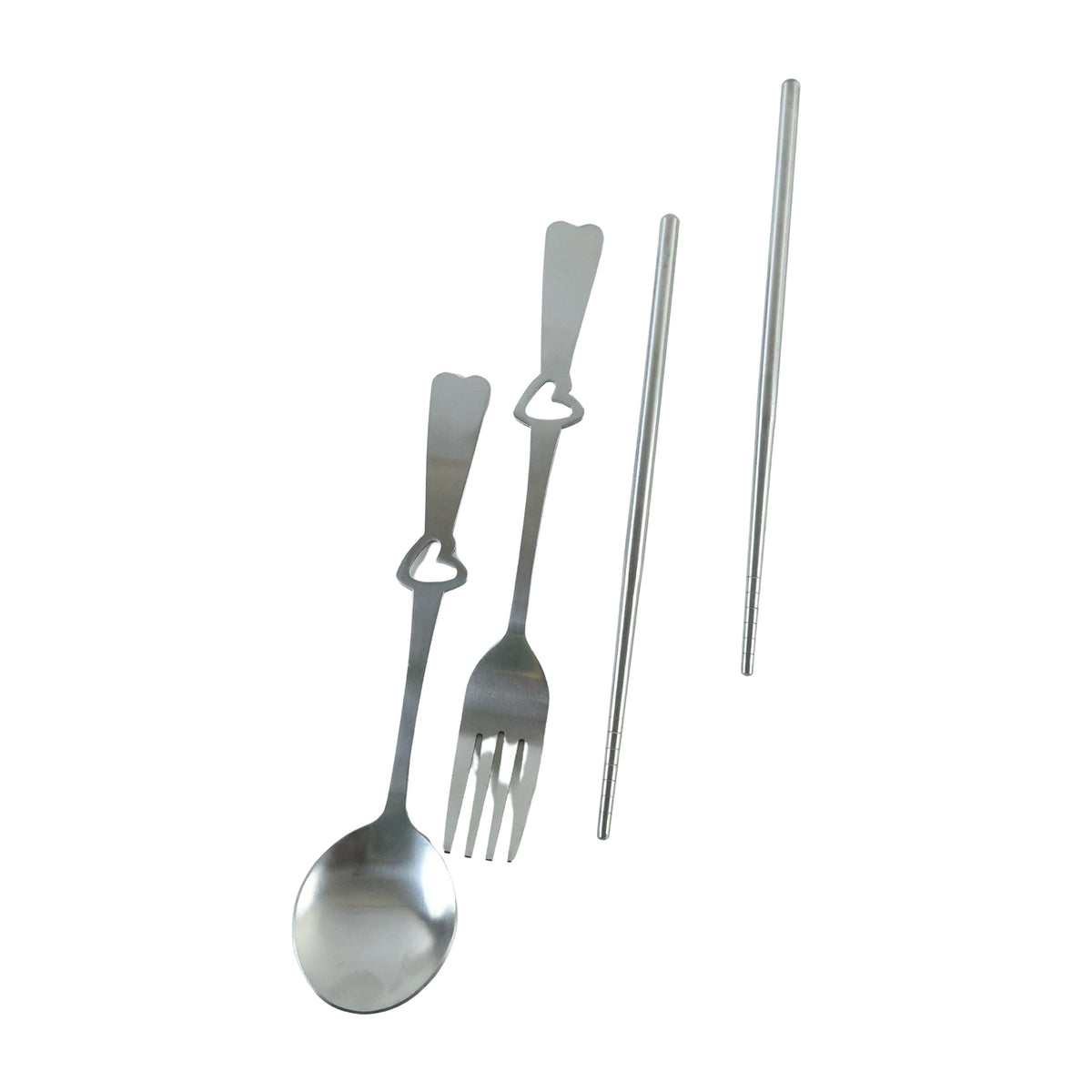 Portable Stainless Steel Cutlery Set With Spoon Fork Chopsticks Pouch (4 Pc Set)