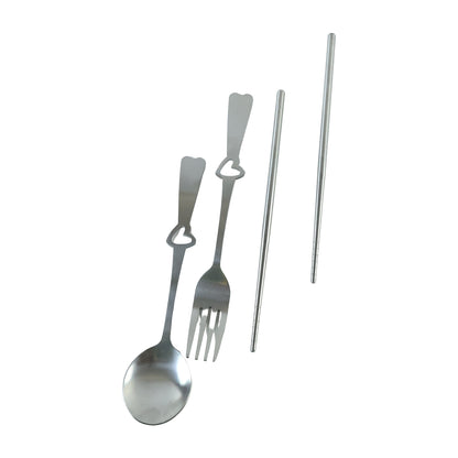 Portable Stainless Steel Cutlery Set With Spoon Fork Chopsticks Pouch (4 Pc Set)