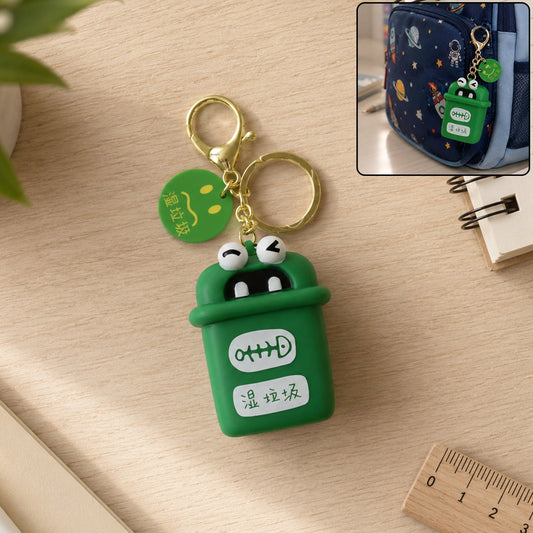 Trash Can Keychain – Durable Plastic Mini Recycle Bin Charm