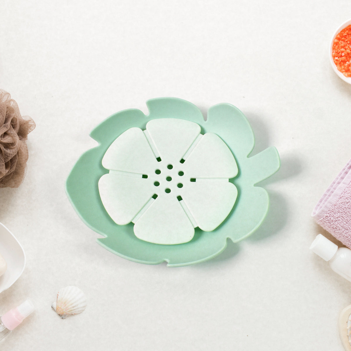 Plastic Flowers Soap Dish Bathroom Accessories Set Shower Gift (1 Pc)