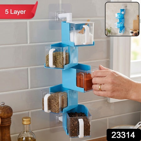 Plastic Rotating Seasoning Box 5 Layer Wall Mounted Spice Rack (1 Set)