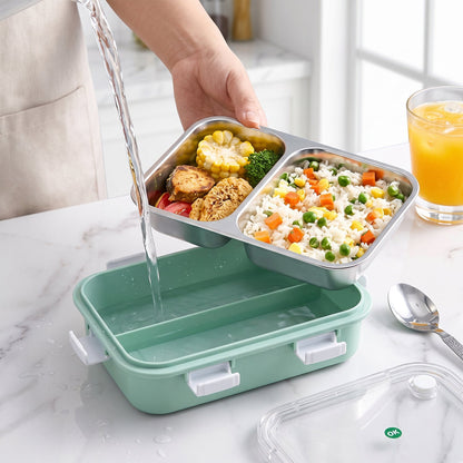 Stainless Steel Lunch Box 2 Section – Leakproof & Durable with Spoon