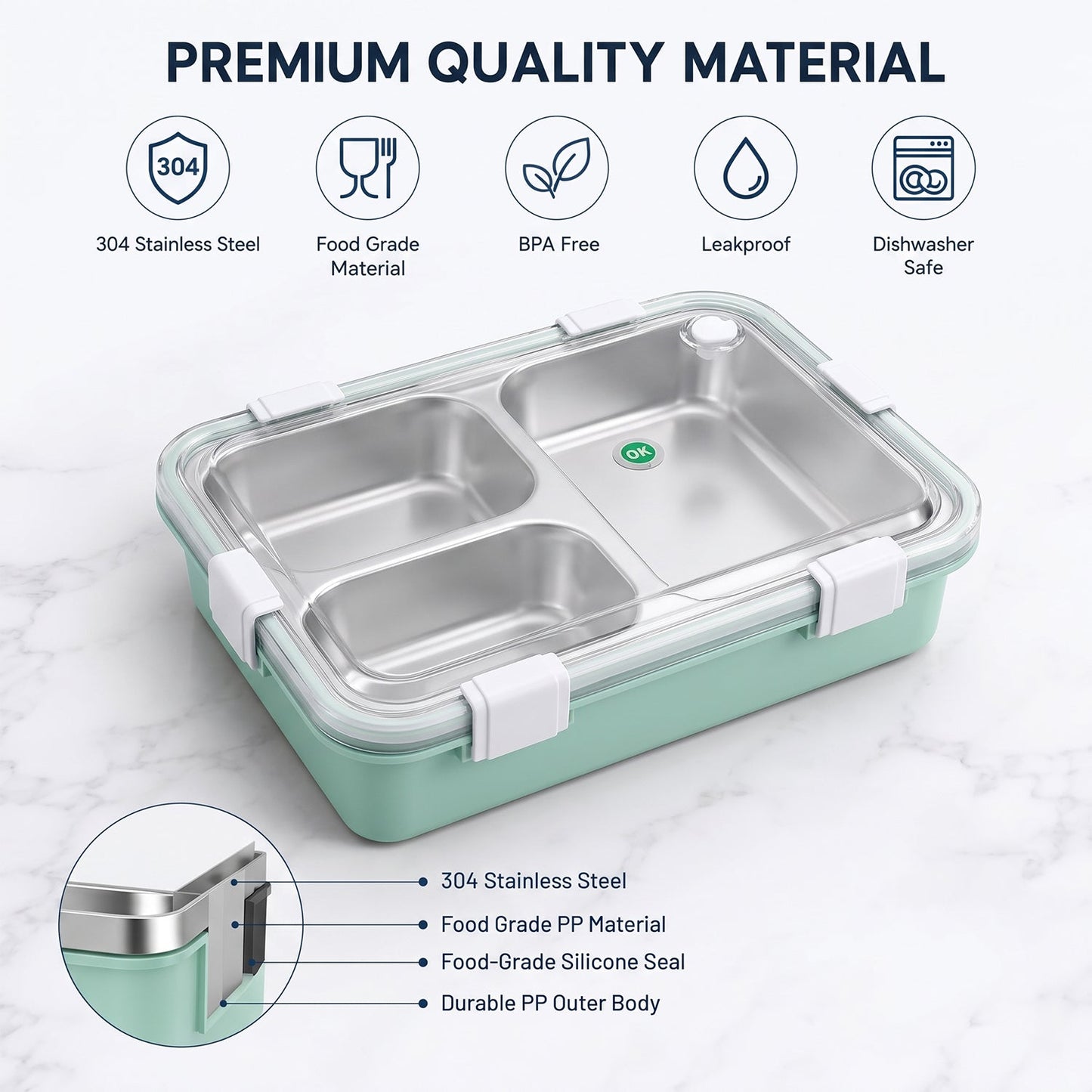 Stainless Steel Lunch Box 2 Section – Leakproof & Durable with Spoon