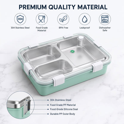 Stainless Steel Lunch Box 2 Section – Leakproof & Durable with Spoon