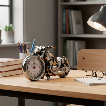 Angled view of stylish motorbike alarm clock for room decor