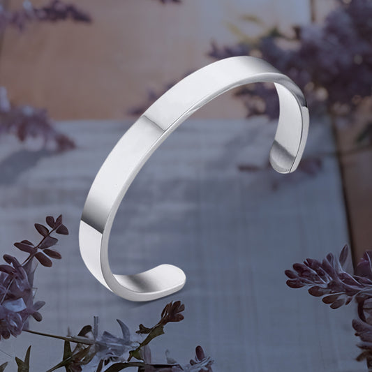 Minimalist Polished Open-ended Silver-tone Stainless Steel Kada (1 Pc)