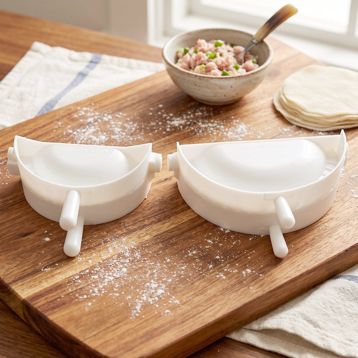 Dumpling Maker Mould Set With Mini Rolling Pin For Momo And Gujiya (1 Set)