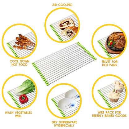 2064 Foldable Drain Rack Kitchen Sink Roll Up Dish Drying Rack Portable Dish Rack
