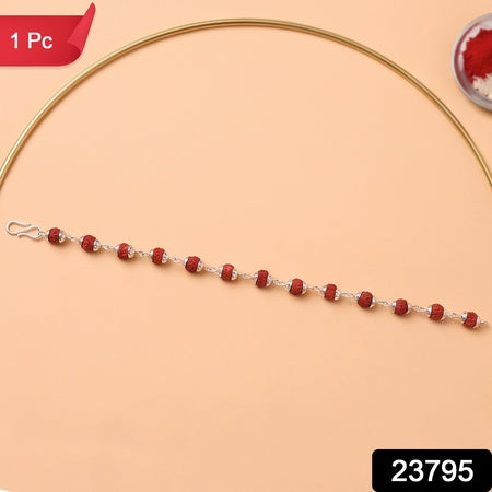 Rudraksha Bead Bracelet Rakhi Silver-plated Cap Beads Rakhi For Brother (1 Pc)