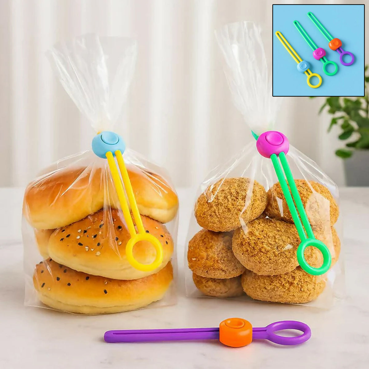 Reusable Silicone Food Bag Sealing Clips With Lock For Kitchen Storage ( 3 Pc)
