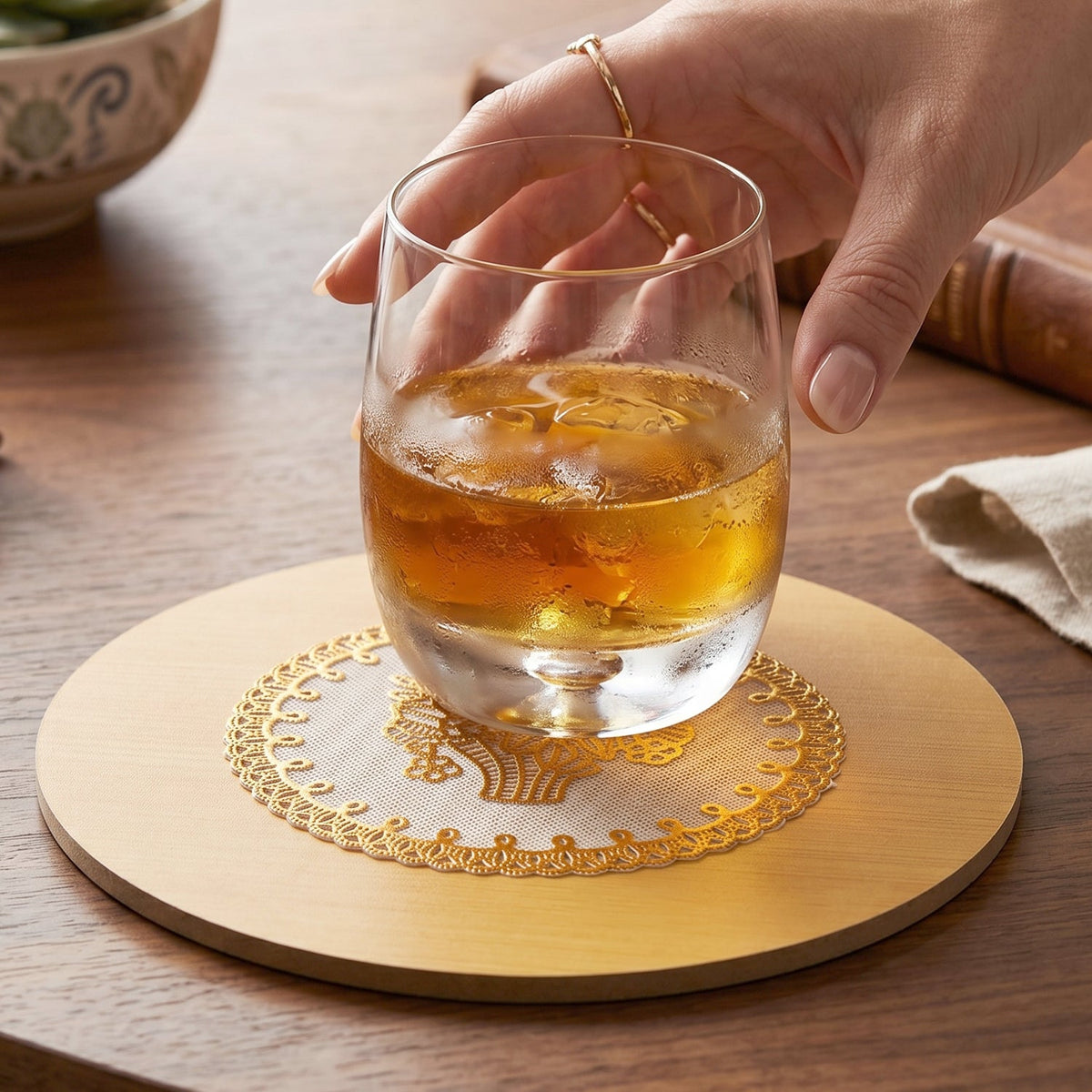 Wooden Heat Resistant Round Coaster  Protects Surfaces  Prevents Heat Marks