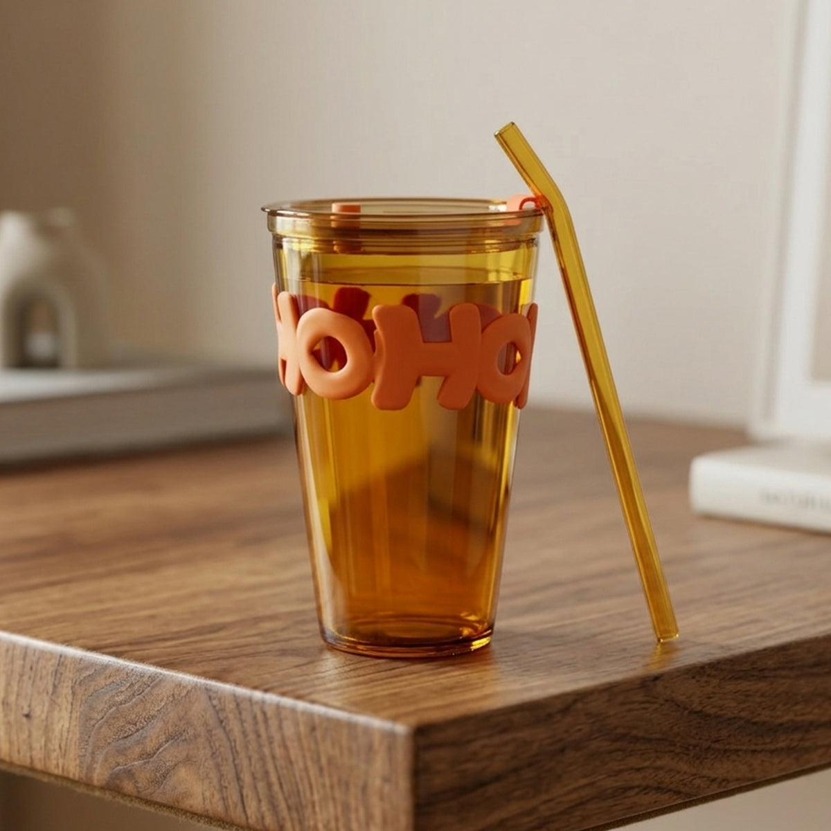 Transparent Glass Tumbler With Lid And Straw (450 Ml)