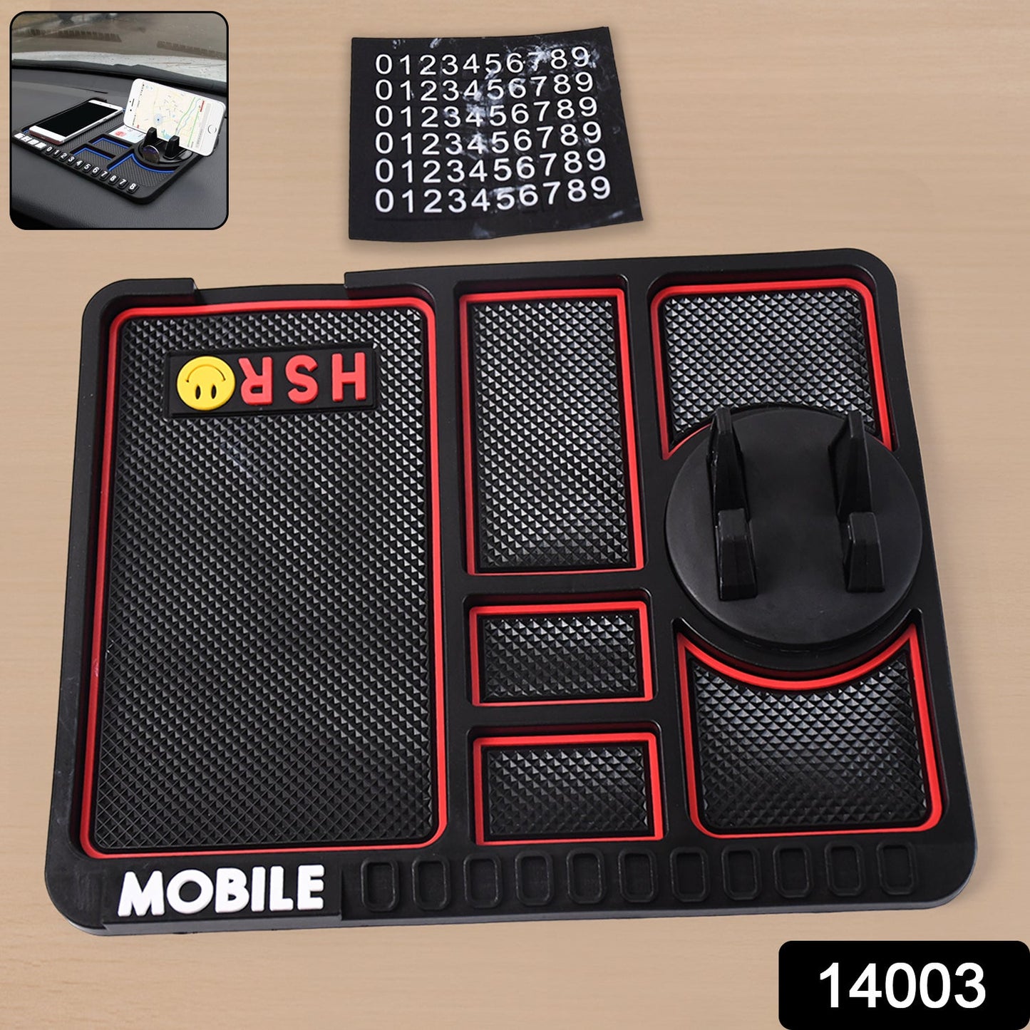 Close-up view of silicone mobile phone holder car dashboard mat
