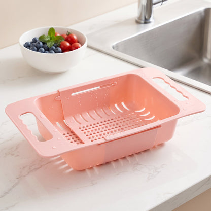 Adjustable Plastic Over The Sink Drain Basket Colander With Handles (1 Pc)