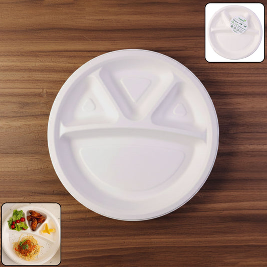 Vegnar 4 Compartment Disposable Food Serving Plate Set (10 Pc)