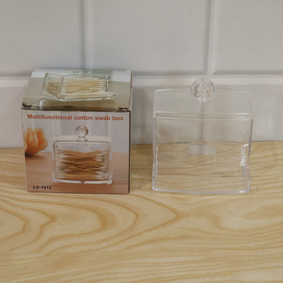Transparent Acrylic Cotton Swab Organizer With Lid And Dispensing Drawer (1 Pc)