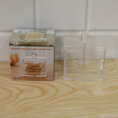 Transparent Acrylic Cotton Swab Organizer With Lid And Dispensing Drawer (1 Pc)
