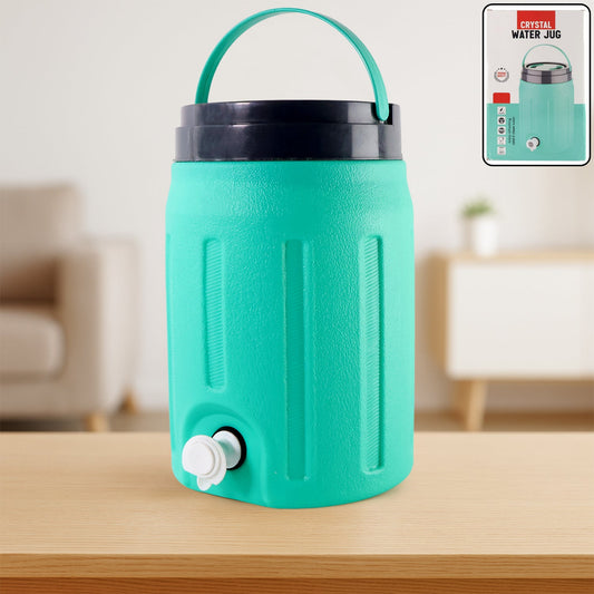 Vibrant 5.5L insulated water jug with ergonomic handle for easy carrying.