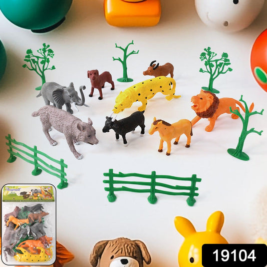 Close-up of realistic lion and elephant plastic figurines from Animal Kingdom toy set