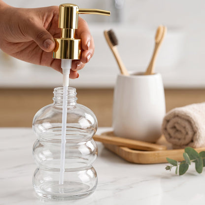 Transparent Glass Liquid Soap Dispenser Bottle With Gold Pump (1 Pc)