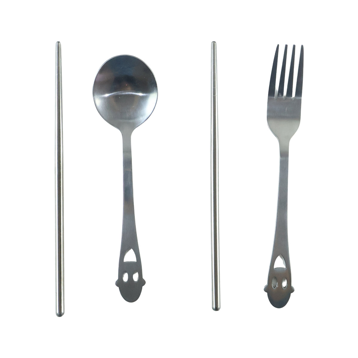 Stainless Steel Portable Cutlery Set Spoon Fork Chopsticks With Pouch (4 Pc Set)