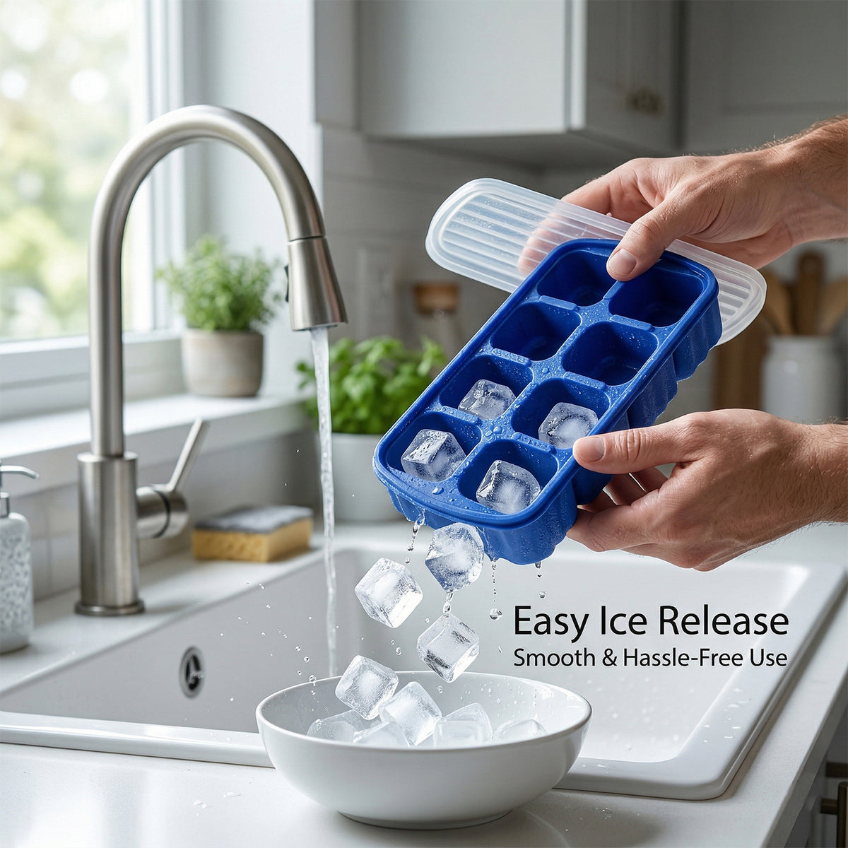 Multipurpose Square Ice Cube Tray With Lid (1 Pc 17x9 Cm 8 Grid)