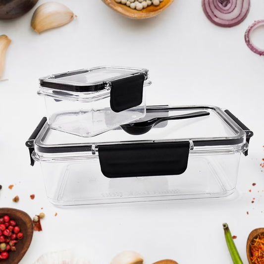 Plastic Kitchen Storage Container Big 800 Ml  Small 250 Ml With Air Seal Lock Lid  Spoon