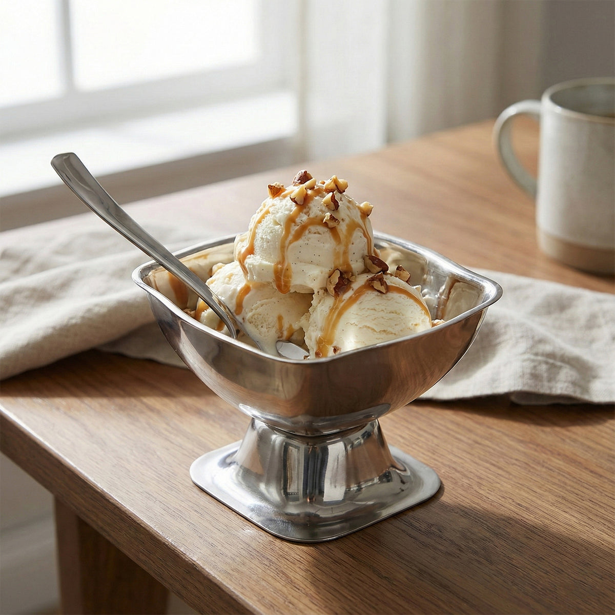 Premium Stainless Steel Ice Cream Cup With 6 Spoon Set (6 Pc Set)